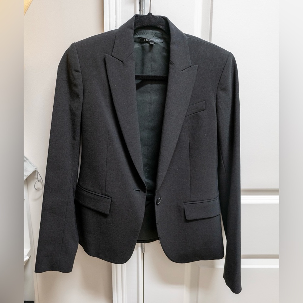 Theory Blazer Women's Sz 0 Gabe B 2 Urban Wool Blend Blazer Black‎